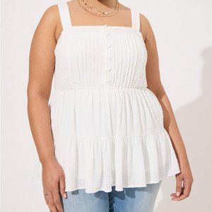 NWT Torrid Swiss Dot Washable Gauze Tiered Pin Tuck Tank 2 2X 18 20 cloud dancer